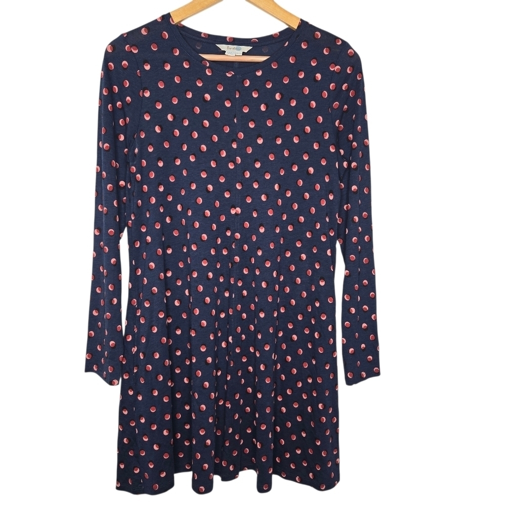 Boden Womens Navy Blue Pink Polka Dot Print Long Sleeve Shift Dress 6
